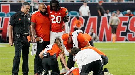 Miami coach says injured safety Kamren Kinchens is ‘in good shape’ after scary hit